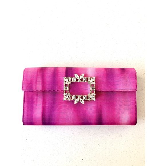 NWB ROGER VIVIER BROCHE ENVELOPE BOUGENVILLE FLAP PURPLE  SATIN CLUTCH - Picture 3 of 15